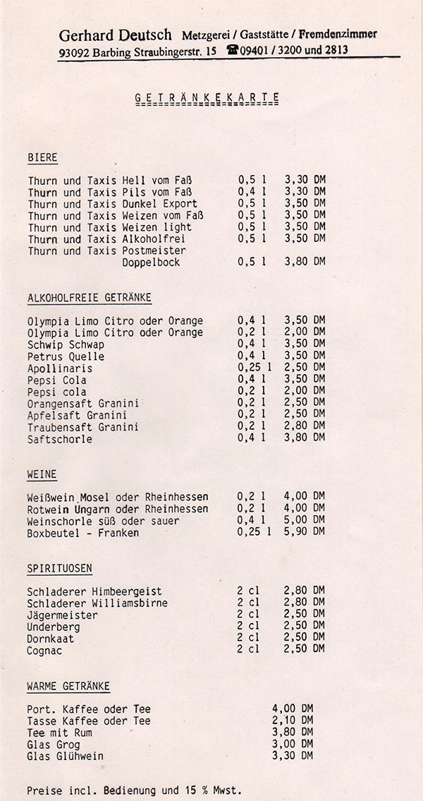 alte Speisekarte 1990-2002